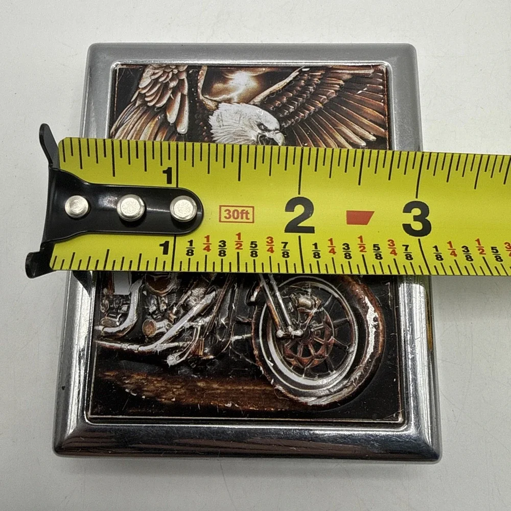 Vintage Star Metal Cigarette Case w/ Eagle & Motorcycle Biker Graphic Insert